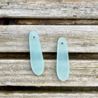 £5.99 • Buy 2 Pieces Cultured Sea Glass Baby Teardrop Beads Drilled - 22x6mm Lt Seafoam Blue