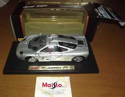 Maisto 1:18 Diecast Special Edition McLaren F1 In Box With Ad. Brochure; Silver • $37