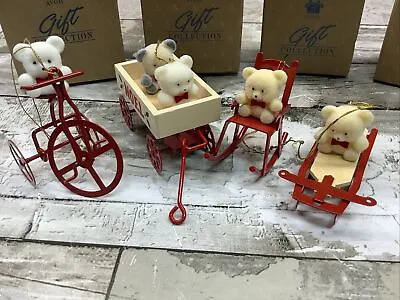 Vintage AVON Christmas Teddy Bear Ornaments Teddy On Trike Sled Wagon Rocker • $14