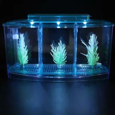 3Grid Acrylic Clear Betta Fish Tank LED Light Mini Desktop Office Aquarium New • £22.80