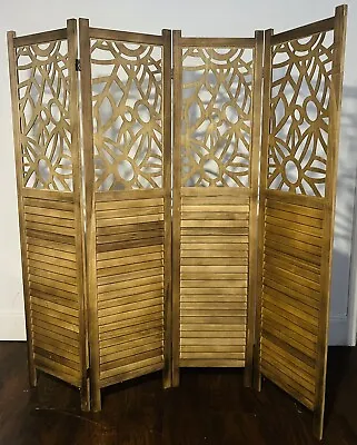Panel Room Divider Solid Plywood Folding Screen Wall Partition Carved Boho • $250