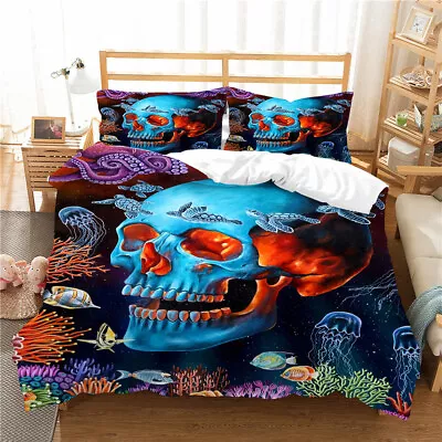 Fire And Water Skull Quilt Cover Set Full Queen Quilt/Doona Cover Pillowcase • $22.56