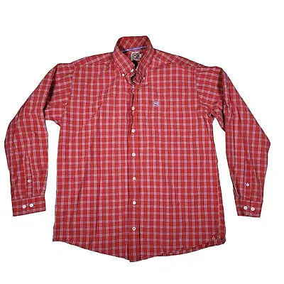 Cinch Shirt Mens Small Long Sleeve Button Up Orange Plaid Logo Western • $14.99