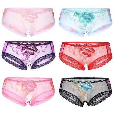 US Men's Sissy Floral Lace Sheer Briefs Crotchless Mesh Crossdresser Underwear • $7.43