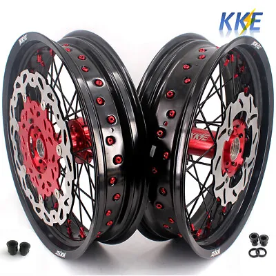 KKE 3.5-4.25  Supermoto Motard Wheels Rims Fit Honda XR650R 2000-2008 Red Black • $989