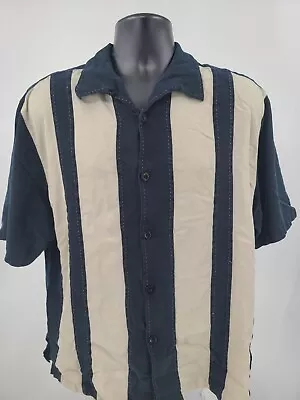 Nat Nast Bowling Shirt Black Large 100% SILK Short Sleeve Preppy Bowler Men * • $28