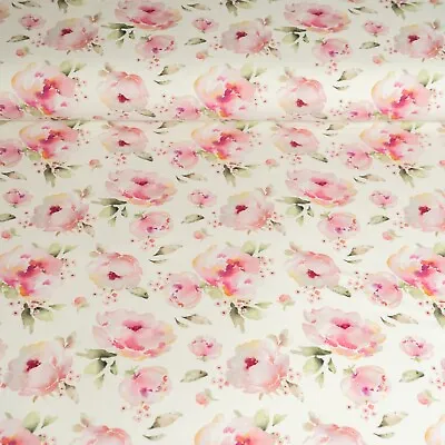 Cotton Jersey Fabric Pink Watercolour Floral Jersey Fabric Stretch Fabric • £10.10