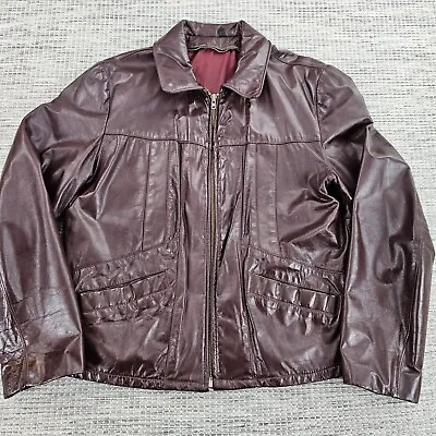 Vintage Leather Jacket Adult Medium Burgundy Mens Leathercraft Process USA Made • $29.99