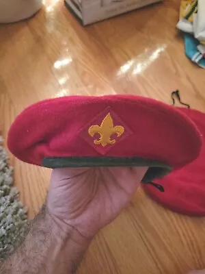 2 Vintage OFFICIAL  BSA BOY SCOUTS OF AMERICA RED 100% WOOL BERET HAT 6 7/8 -7 • $40