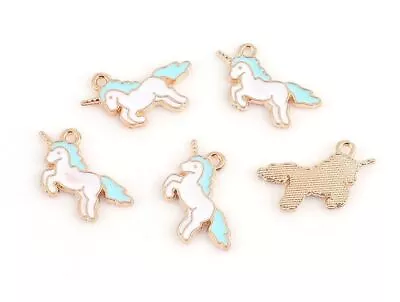 Blue Unicorn 22mm Charms Pendants Beads 5 X Tibetan Gold Tone & Enamel • £2.19