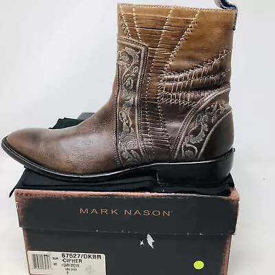 Mark Nason Cipher Ebroidered Brown Leather Boots Italy Size 9 67527 • $210