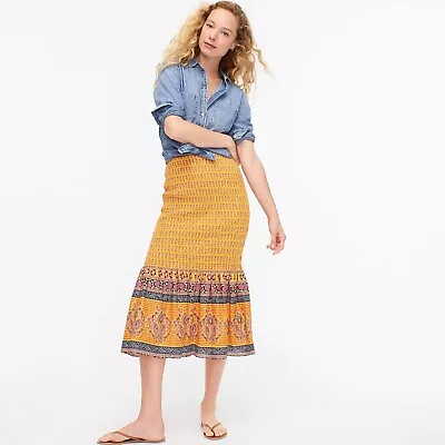 J. Crew Mermaid Style Smocked Skirt In Sunny Block Print Yellow Size 6 • $29