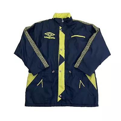 UMBRO Vintage 90s Men's Football Bench Jacket Managers Coat LARGE Blue Yellow • $88.39