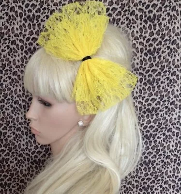 BIG OVERSIZED YELLOW LACE BOW ALICE HAIR HEAD BAND 80s RETRO PARTY FANCY DRESS  • £4.99