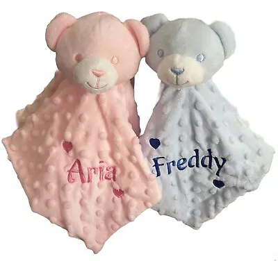 Personalised Baby Teddy Bear Comforter Security Comfort Toy Blanket Gift Pink • £9.90