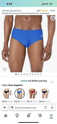 $20 • Buy Speedo Men Swimsuit Powerflex Eco Solid Adult Athletic Swim Briefs, Blue Size 34