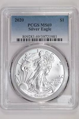 2020 1 Ounce Silver American Eagle Pcgs Ms69 • $34