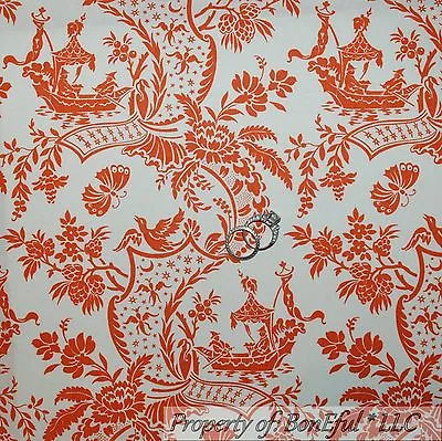 BonEful Fabric FQ Cotton Quilt Cream Orange Asian China Boat Toile Flower S Bird • $6.47