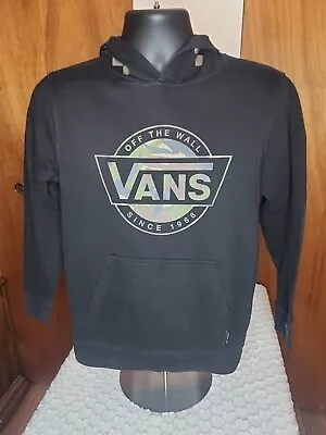 Vans Off The Wall Hoodie Youth Boys Size Large Black Camo Pullover Center Logo • £6.43