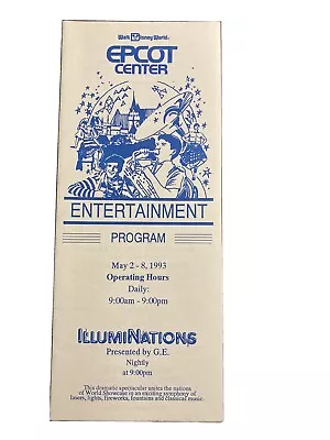 Epcot Center Entertainment Program May 2-8 1993 Disney World FL Vtg Brochure • $7.12