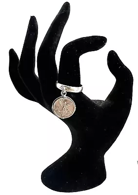 Sterling Silver Mexico Libertad Aztec Copy Coin Dangle Charm Ring Size 10 • $39.99