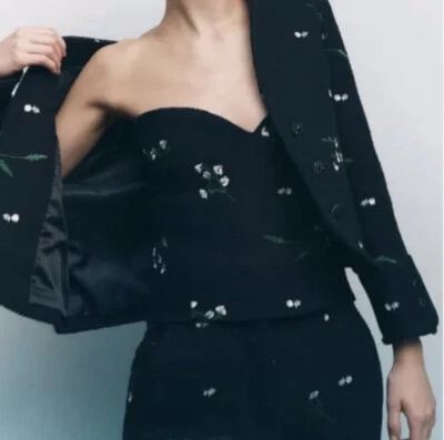 $30 • Buy ZARA Womens Bustier Corset Sweetheart Crop Top Floral Embroidered Black Size Xs