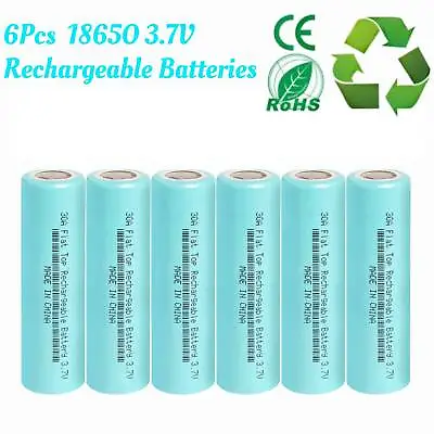 6X 3.7v Li-ion Rechargeable Batteries 2500mAh Flat Top Cell For LED Flashlight • $9.99