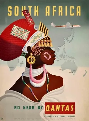 South Africa Qantas Travel Poster Print  Reproduction Giclee Print 11x17 • $23.76