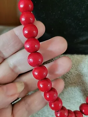 Necklace Cherry Red Wood Beads Beaded Chain - Fun & Unique 28  • $3.99