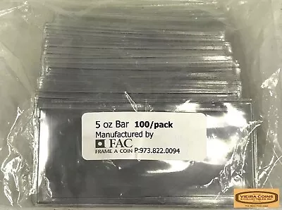 Pack Of 100 Frame A Coin 5 Oz Silver Bar  Clear Soft Vinyl Sleeves - #28565.5 • $24.99