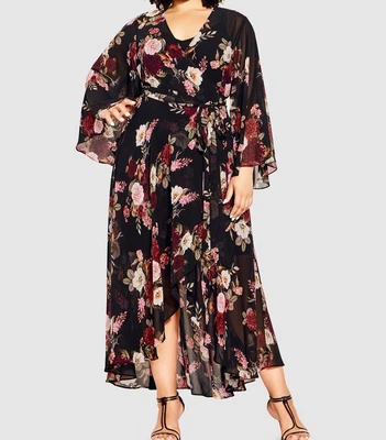 $59.95 • Buy NEW City Chic Ladies Black Paradise Floral Maxi Wrap Dress Plus Size XL 22 #H76