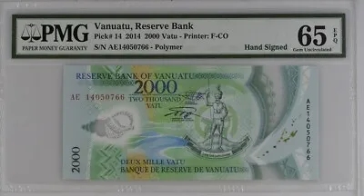 Vanuatu 2000 Vatu 2014 P14 UNC - Polymer / PMG GEM65EPQ W/folder / Hand Signed • $499.99