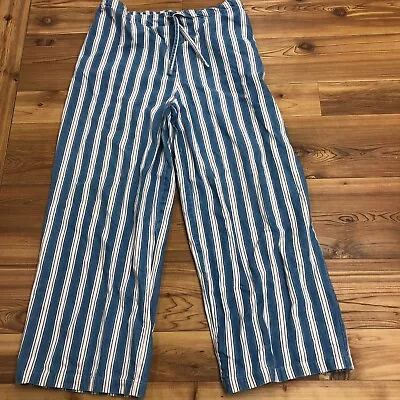 VINTAGE Beyond Blue Striped Elastic Waist Drawstring Capri Pants Womens Size M • $25