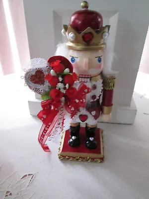 9  Handcrafted Ruby Red Valentines Day Nutcracker W/ Lace Pearl Hearts & Roses • $32.99