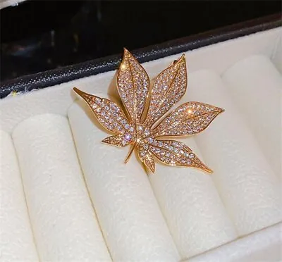 Fashion Crystal Zircon Maple Leaf Pearl Butterfly Brooch Pin Jewelry Women Gift • $1.48