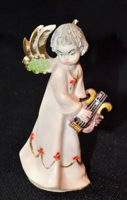 Vintage Depose Italy Plastic CHERUB ANGEL With LYRE 4 3/4 H Figurine #162 • $43.95