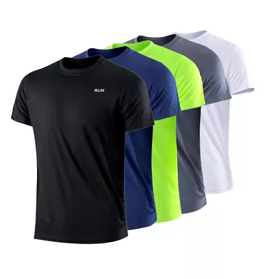 Men's Short Sleeve Gym Running Moisture Wicking Round Neck T-Shirt Training Gym • $16