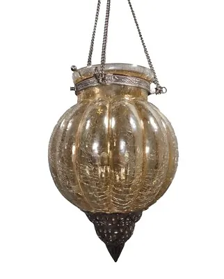 Hanging Lantern Crackle Glass Moroccan Style Candle Holder Lamp • $74.95