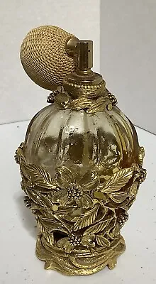 Vintage Matson Gold Plated Ormolu Glass Perfume Bottle W/ Atomizer Floral • $128