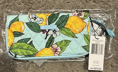 Vera Bradley Cotton RFID Accordion Wristlet Wallet Lemon Grove Zip Around • $24.90
