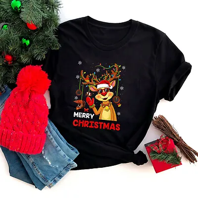 Motocross Merry Christmas Reindeer Matching X-mas Pajamas T-Shirt • $15.99