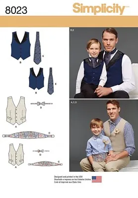 Simplicity Mens & Boys Sewing Pattern 8023 Waistcoat Cummerbund & Bo... • £7.49