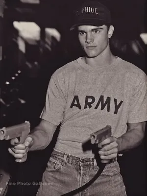 1990s Vintage BRUCE WEBER Handsome Young Man Army W Arcade Guns Photo Art 11X14 • $137.16