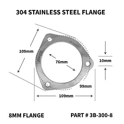 3 Inch ID Exhaust Flange 3 Bolt 8mm Thick 304 Stainless Steel Flange • £17.64