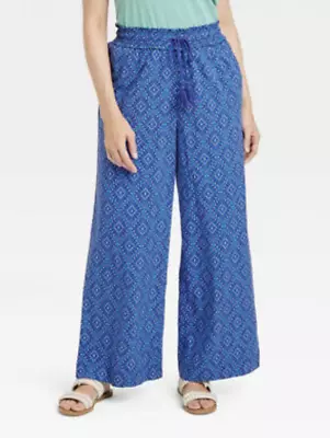 Women’s Knox Rose Wide Leg Drawstring Pants Blue Moroccan Print 2X NEW • $26.95
