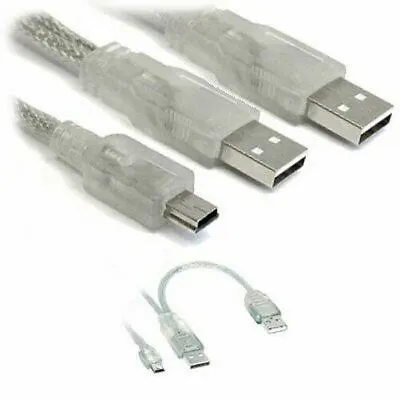 USB Cable Dual Power 2 X Type A To Mini B USB 2.0 1m • £3.62