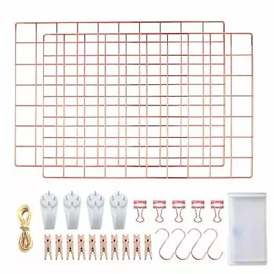 Wall Grid Panel Rose Gold Photo Grid Wall Mesh Display 2 Hanging Grid Organiser • £19.49