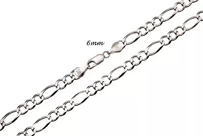 14k Solid White Gold 6mm Figaro Link Chain Necklace Sz 16 -30  • $1295.28