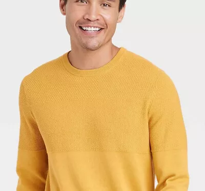 Good Fellow Mens Textured Crew Neck Sweater Pullover M Mustard Harvest Gold NWT • $18.50