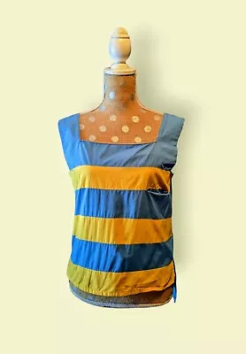 MARY LOU RETTON Women's Box Tank Top Shirt Blue Yellow Striped Pocket Medium   • $13.99